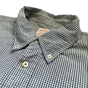 Brooks Brothers Seersucker Button Down Shirt XXL Blue Gingham Cotton Madison Fit